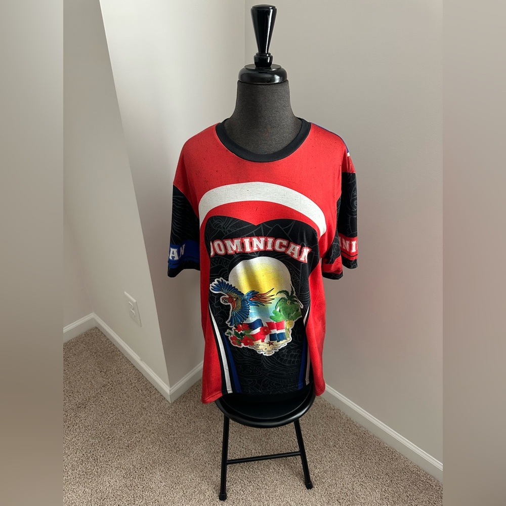 Red Graphic T-Shirt with Dominican Design